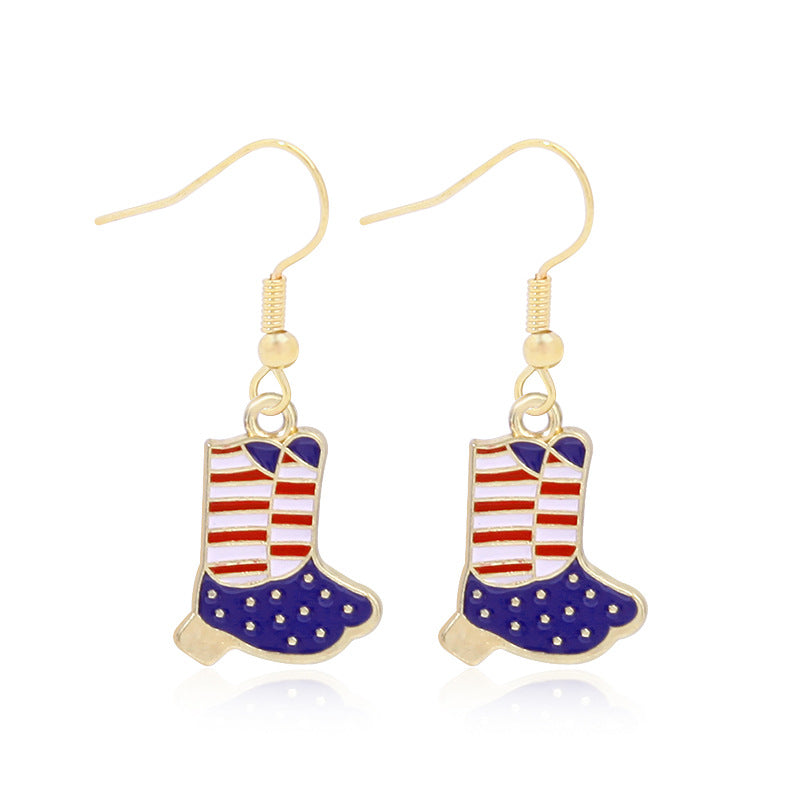 Wholesale American Independence Day Alloy Oil Drop Flag Pentagram Angel Earrings ACC-ES-BinLi003