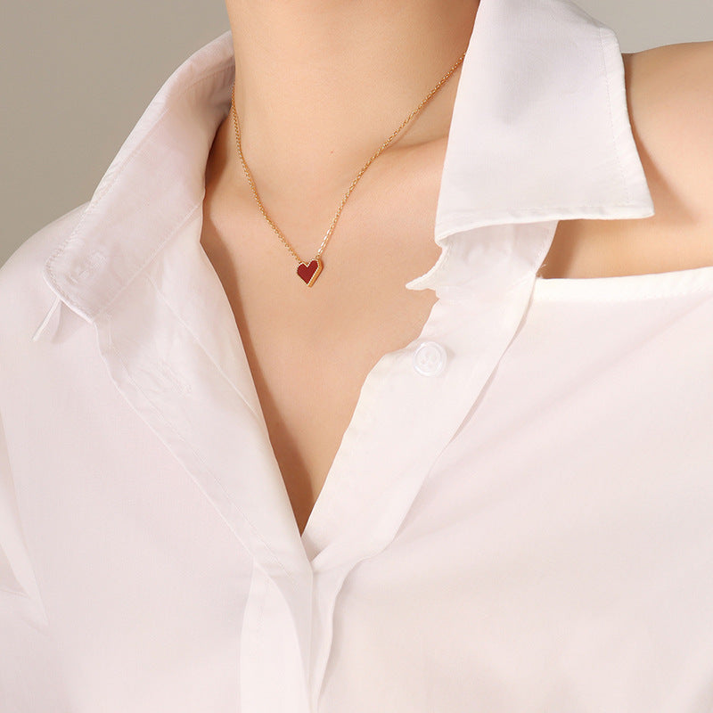 Wholesale French Style Love Heart Collarbone Chain Necklace,  18K Gold Plated Titanium Steel,  Fashion Jewelry Accessory