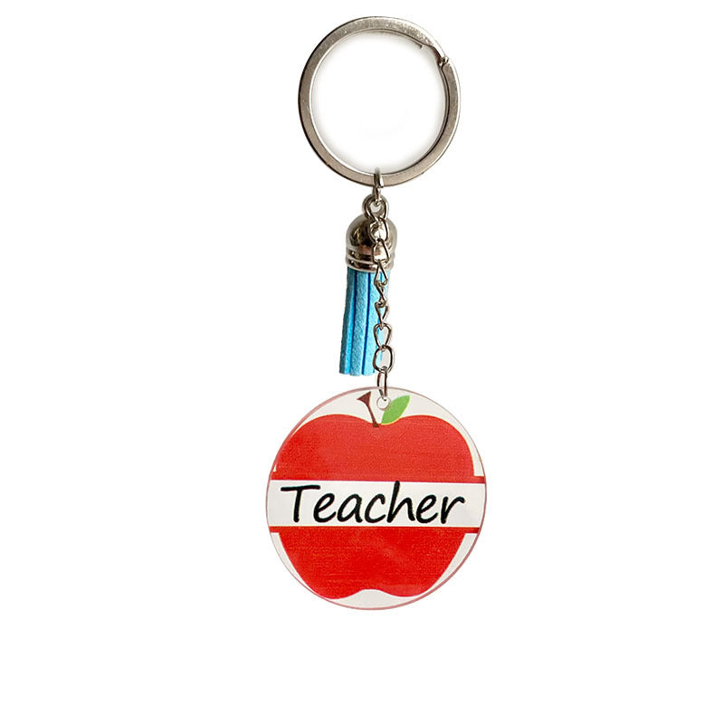 Wholesale 2 Pairs/pack Western Style Rainbow Leopard Print Apple Teacher Gift Acrylic Keychain Teacher's Day ACC-KC-HY020