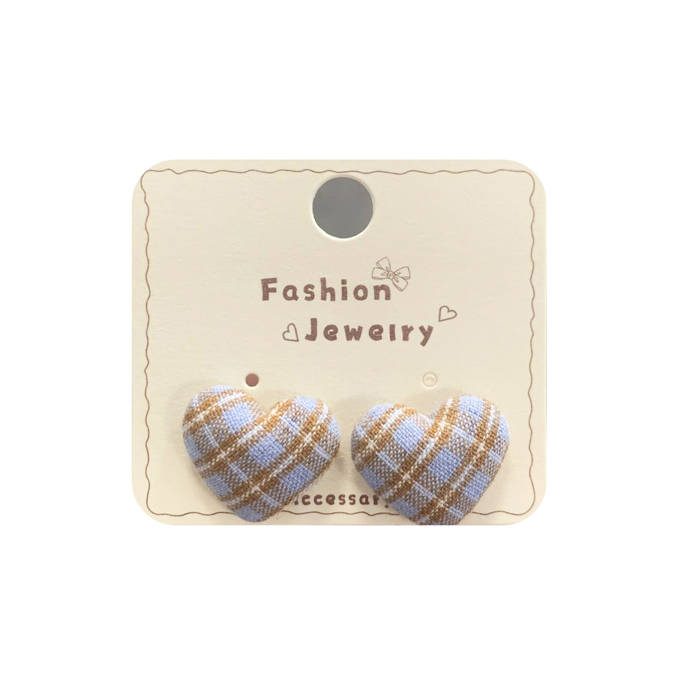 Wholesale Retro colorful fabric plaid five-pointed star heart earrings silver needle literary design earrings