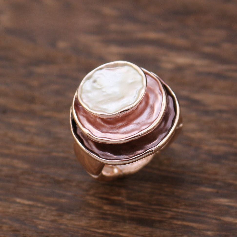 Wholesale Versatile Colorful Oil Painting Ring  Geometric Three-Layer Elastic Adjustable Ring