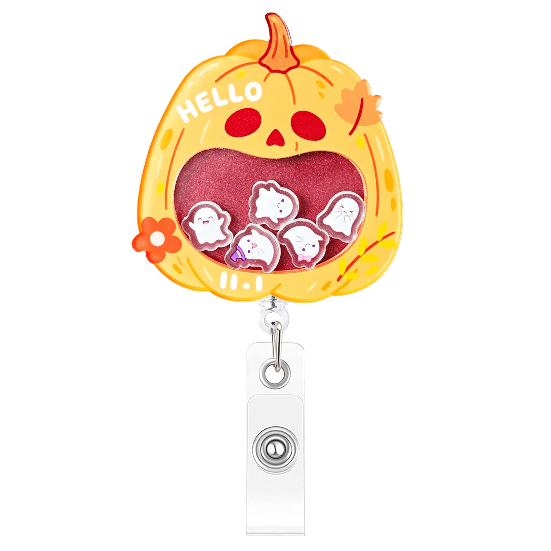 Wholesale Shake-Shake  Acrylic Ghost Pumpkin Easy-Pull Buckle Cute Telescopic ID Holder Decompression Decoration Badge Holder