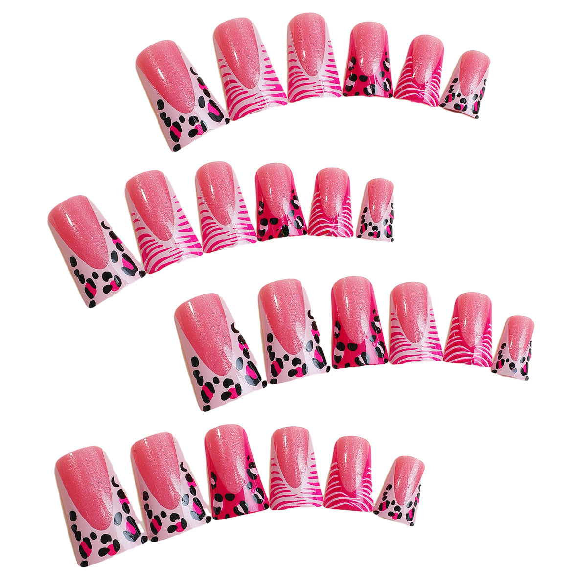 Wholesale Plastic Pink Leopard Print Press on Nails Kits 24 Pieces/box ACC-NS-HaoYi008