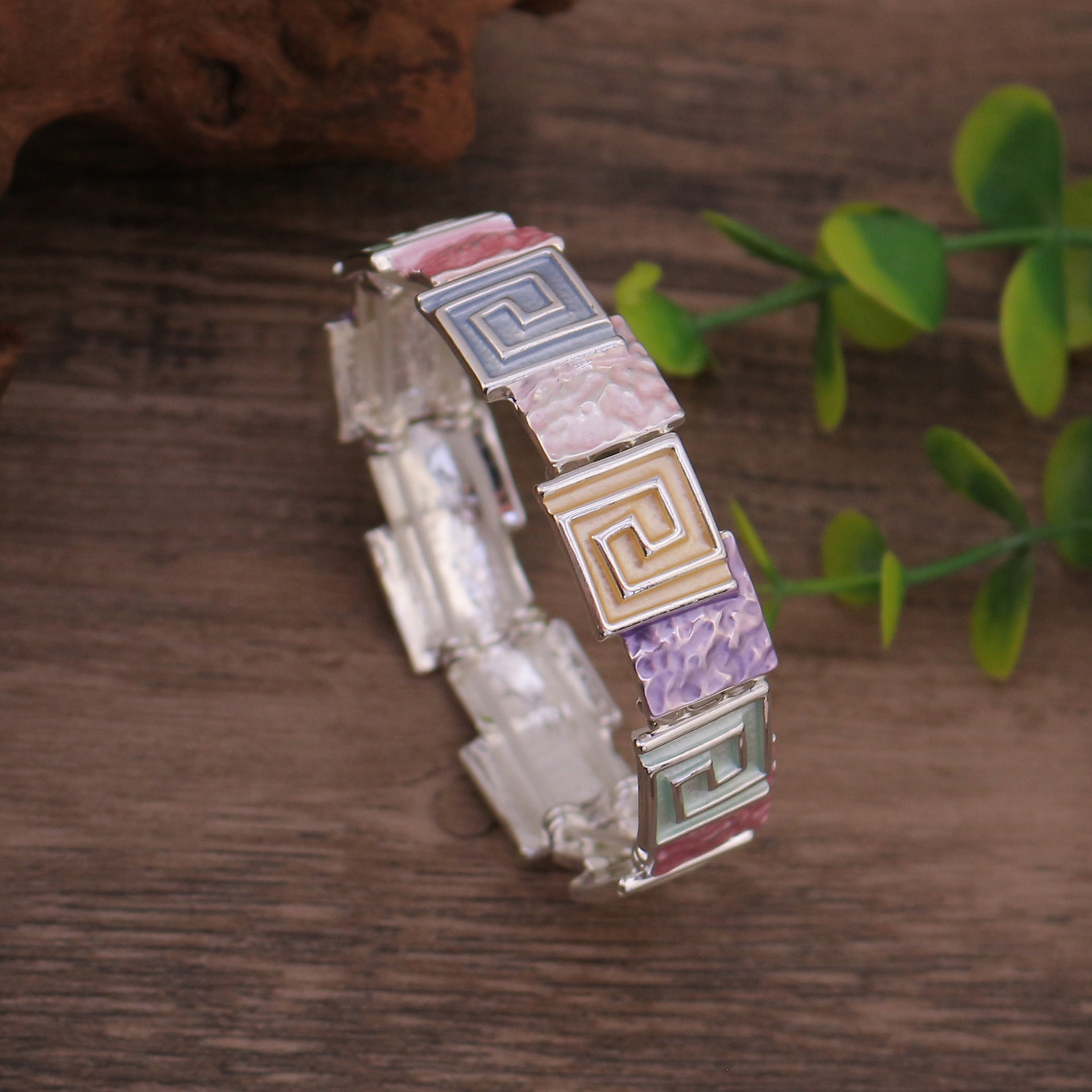 Wholesale color painting oil geometric square totem elastic bracelet