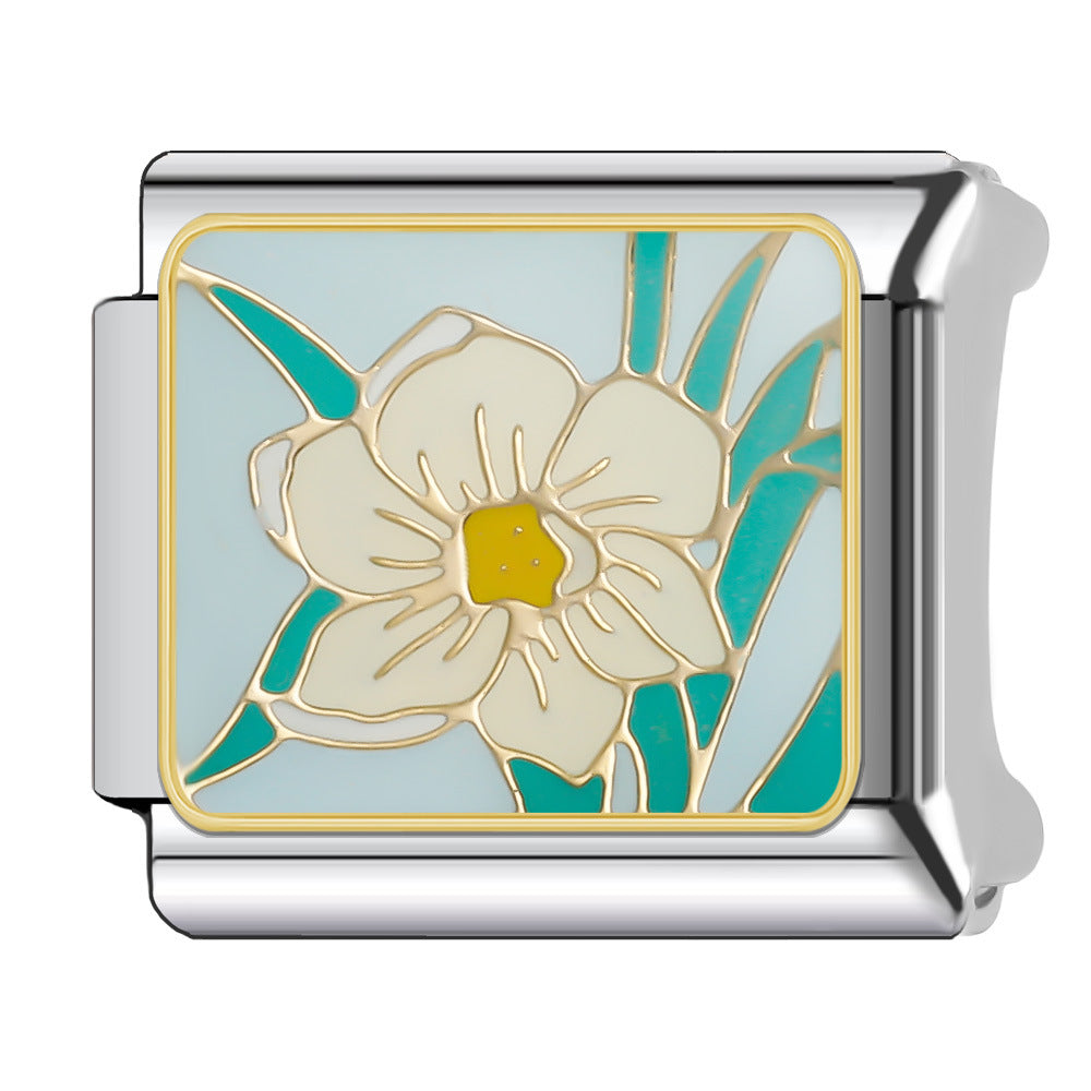 Wholesale Italian Charm Bracelet 9mm DIY Splicing Floral Collection Stainless Steel Composable Bracelet