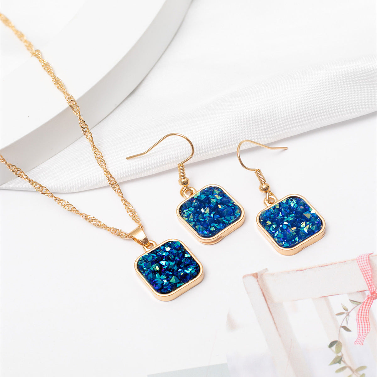 Wholesale Resin Alloy Square Earrings Set