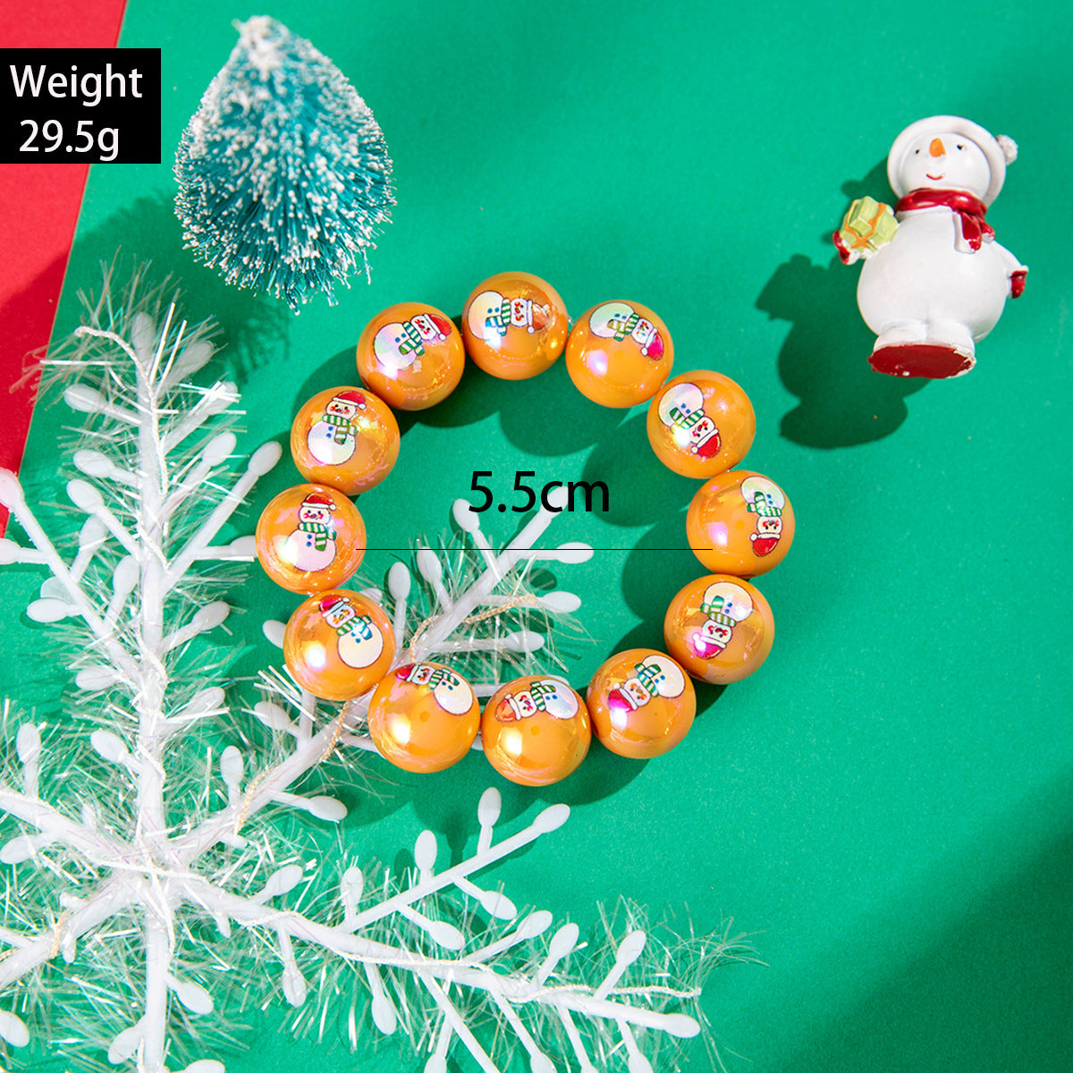 Wholesale  Snowman Bell Printed Resin Large Round Bead Elastic Bracelet