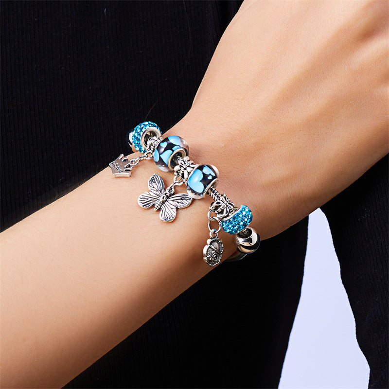 Wholesale Adjustable Beaded Bracelet Glass Crown Butterfly Flower Diamond Lobster Clasp Bracelet ACC-BT-Gangm012