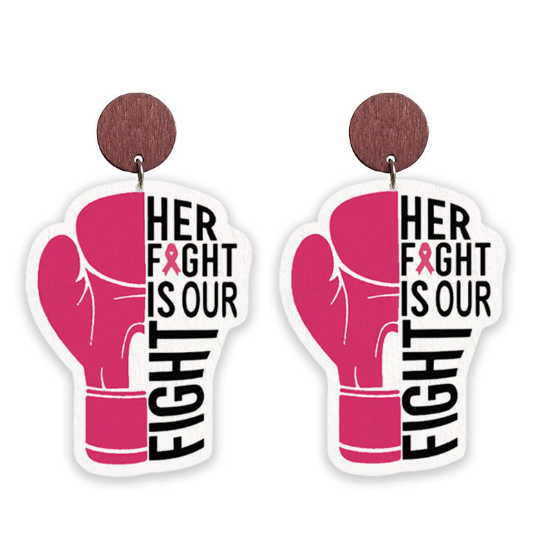 Wholesale 2pcs/pack Cancer Team Struggle Survivor Accessories  Wooden Pattern Earrings