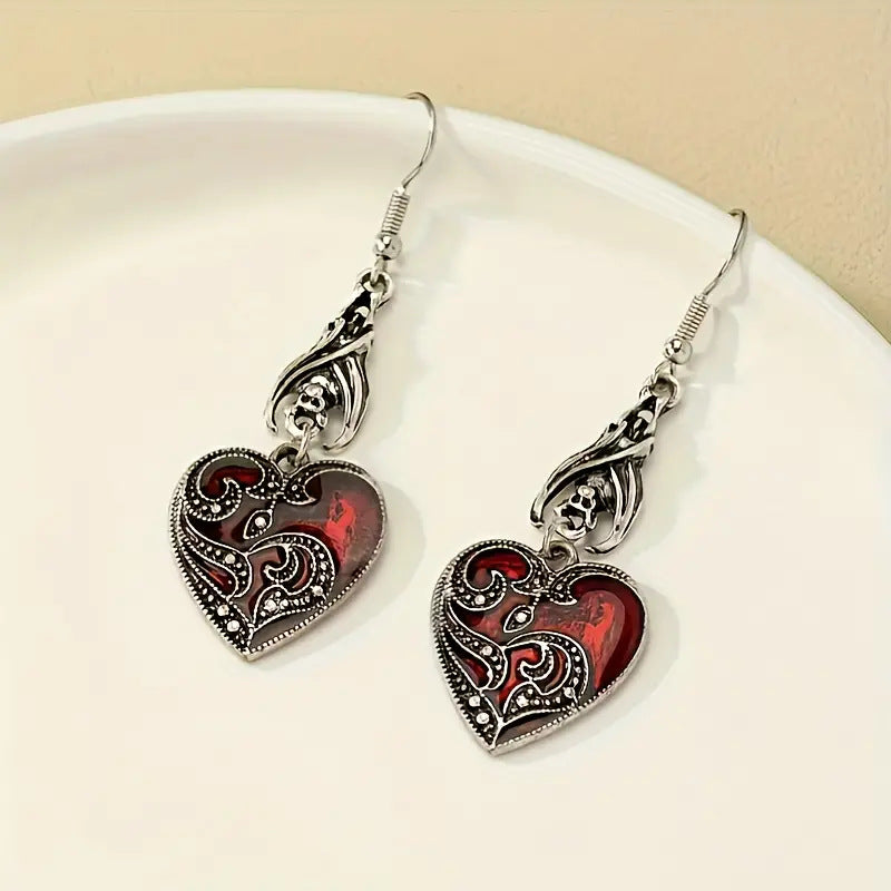 Wholesale Christmas  Alloy Gothic Style Dark Black Bat Oil Dropping Heart-shaped  Earrings