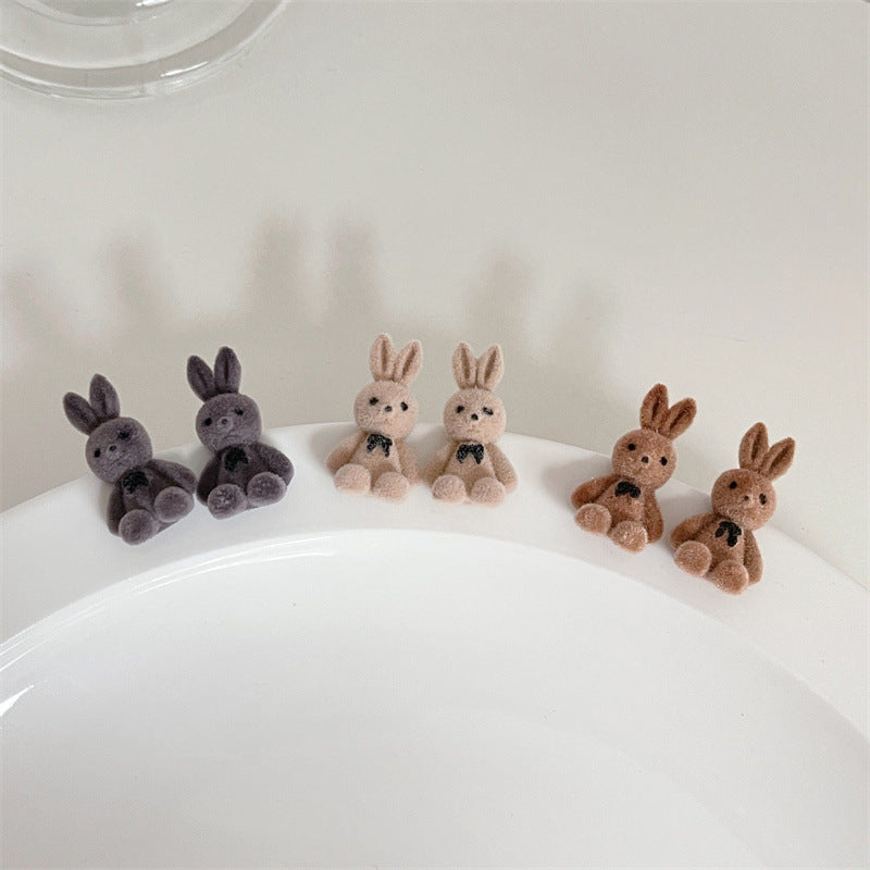 Wholesale 925 silver flocking rabbit earrings