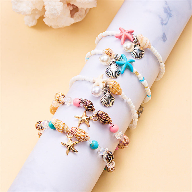 Wholesale  Bohemian Sea Star Shell Conch Rice Bead Bracelet
