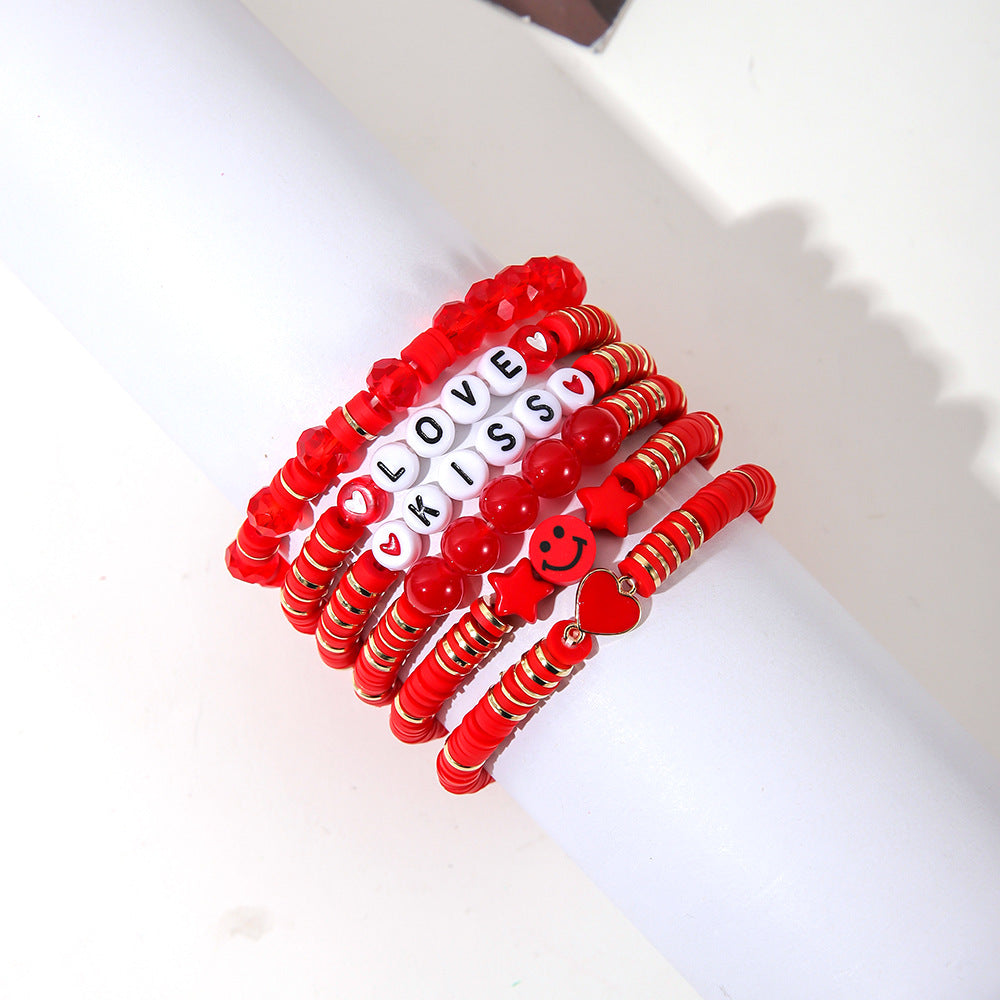 Wholesale Red Soft Clay Valentine's Day Bracelet Set