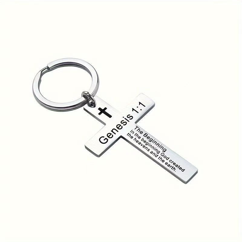Wholesale creative Titanium Steel cross inspirational lettering metal keychain