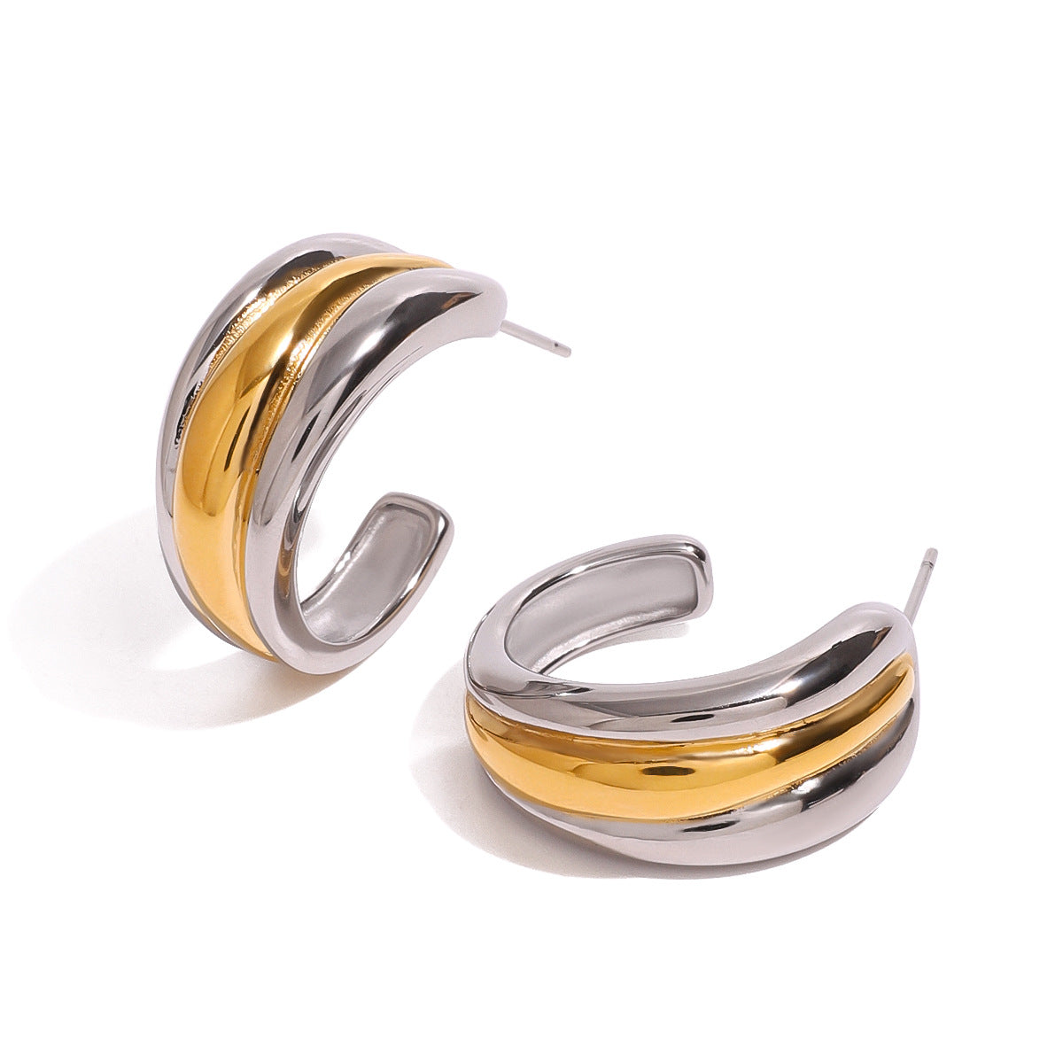 Wholesale 18k gold stainless steel gold and silver color matching  color matching earrings