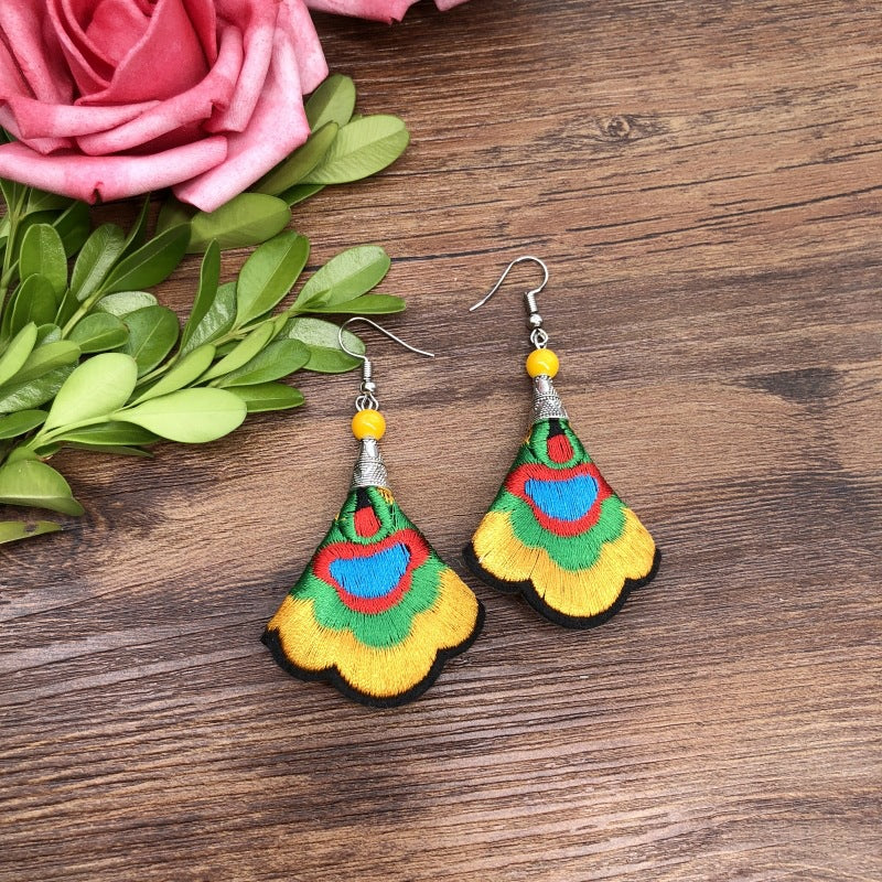 Wholesale Hand Embroidery Vintage Ethnic Style Fabric Earrings Flower Tassels ACC-ES-Luox008