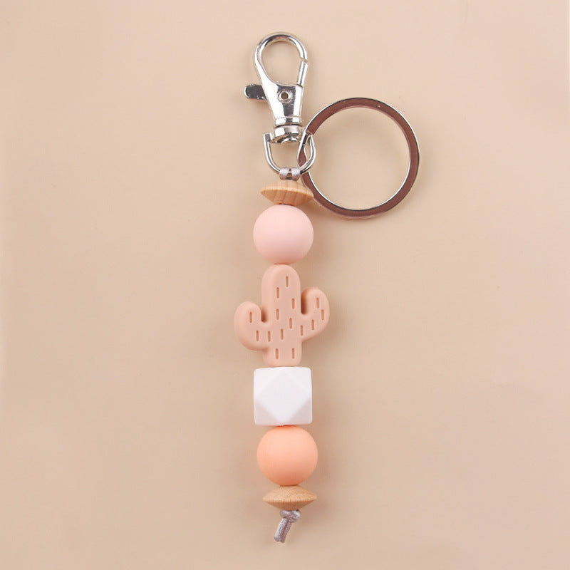 Wholesale New Cartoon Cactus Teether Bead Keychain DIY Creative Silicone Beaded Bracelet Bag Pendant Small Jewelry ACC-KC-GuangTian035
