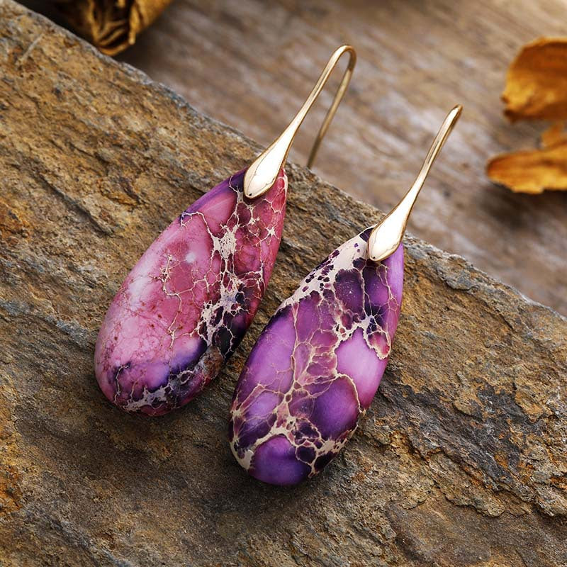 Wholesale Bohemian Imperial Stone Natural Stone Water Drop Pendant Earrings ACC-ES-LZ002