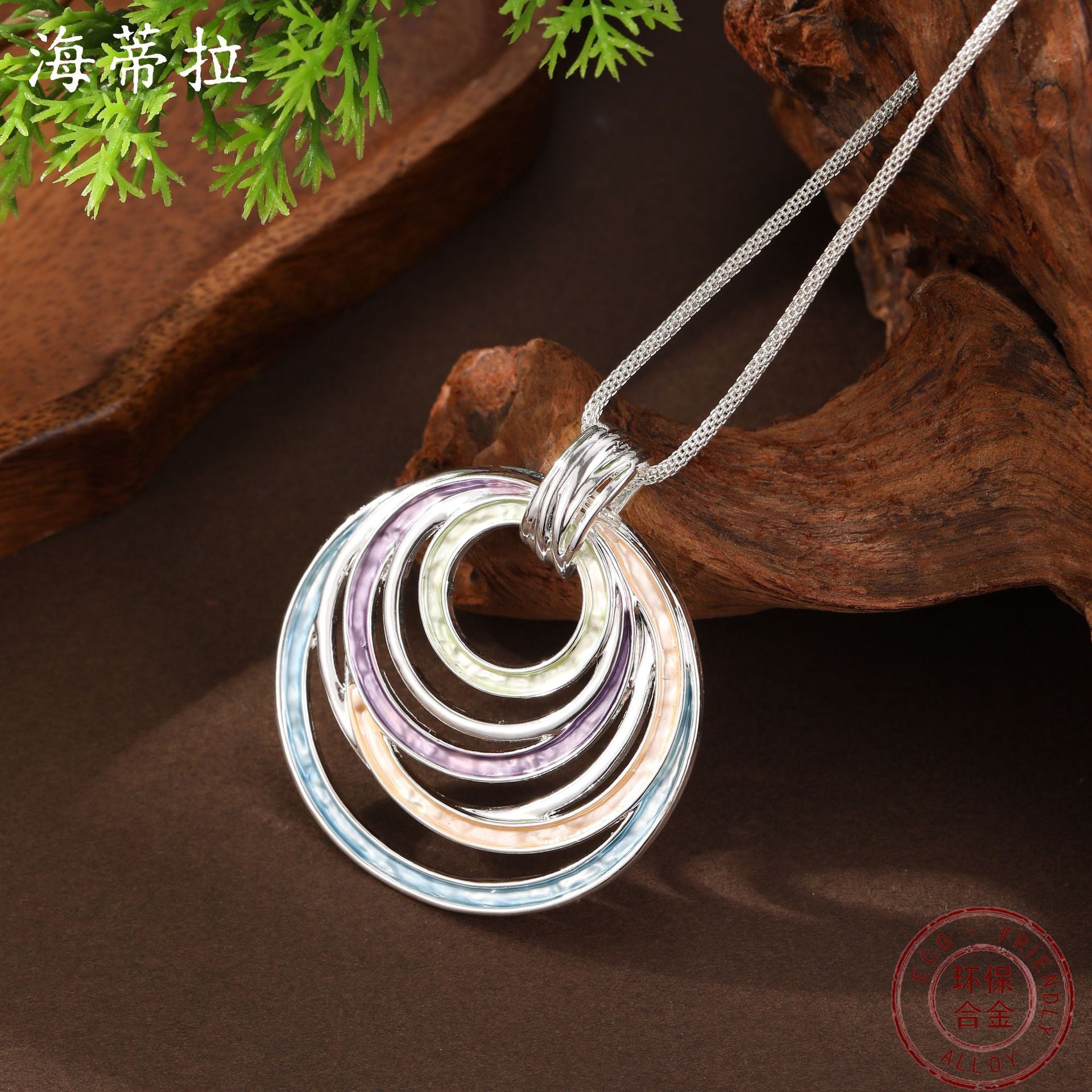 Wholesale  Enamel Ring Hollow Geometric Line Pendant Personalized  Necklace