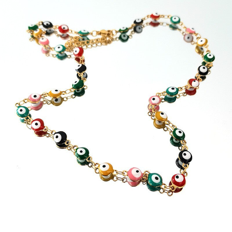 Wholesale Demon Eye Colorblock 18K Titanium Steel Bracelet Necklaces ACC-BT-GuDi001