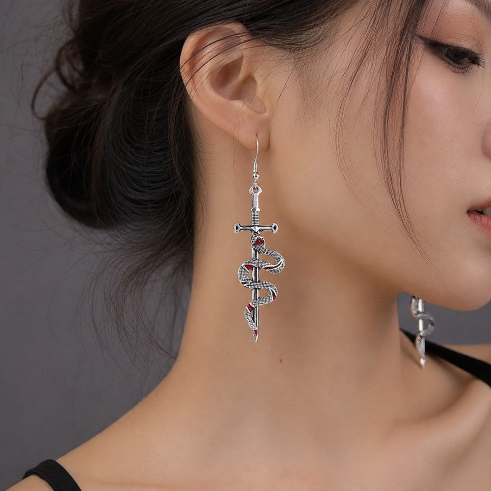 Wholesale Vintage Snake Cross Earrings Exaggerated Design Fashion Jewelry Accessory For Party Gift
