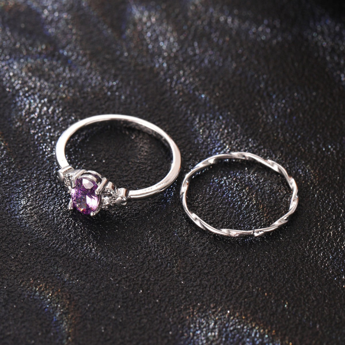 Wholesale  wave twisted plain ring  shiny purple oval zircon  ring