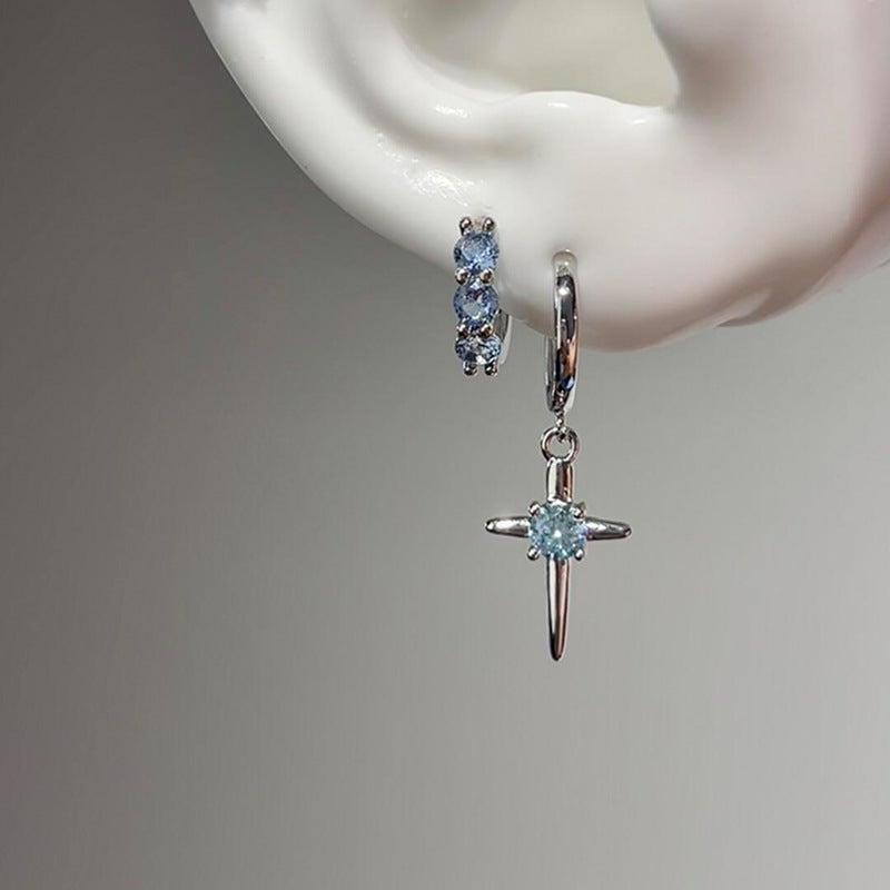 Wholesale Sparkling Pink Zircon Cross Star Earrings