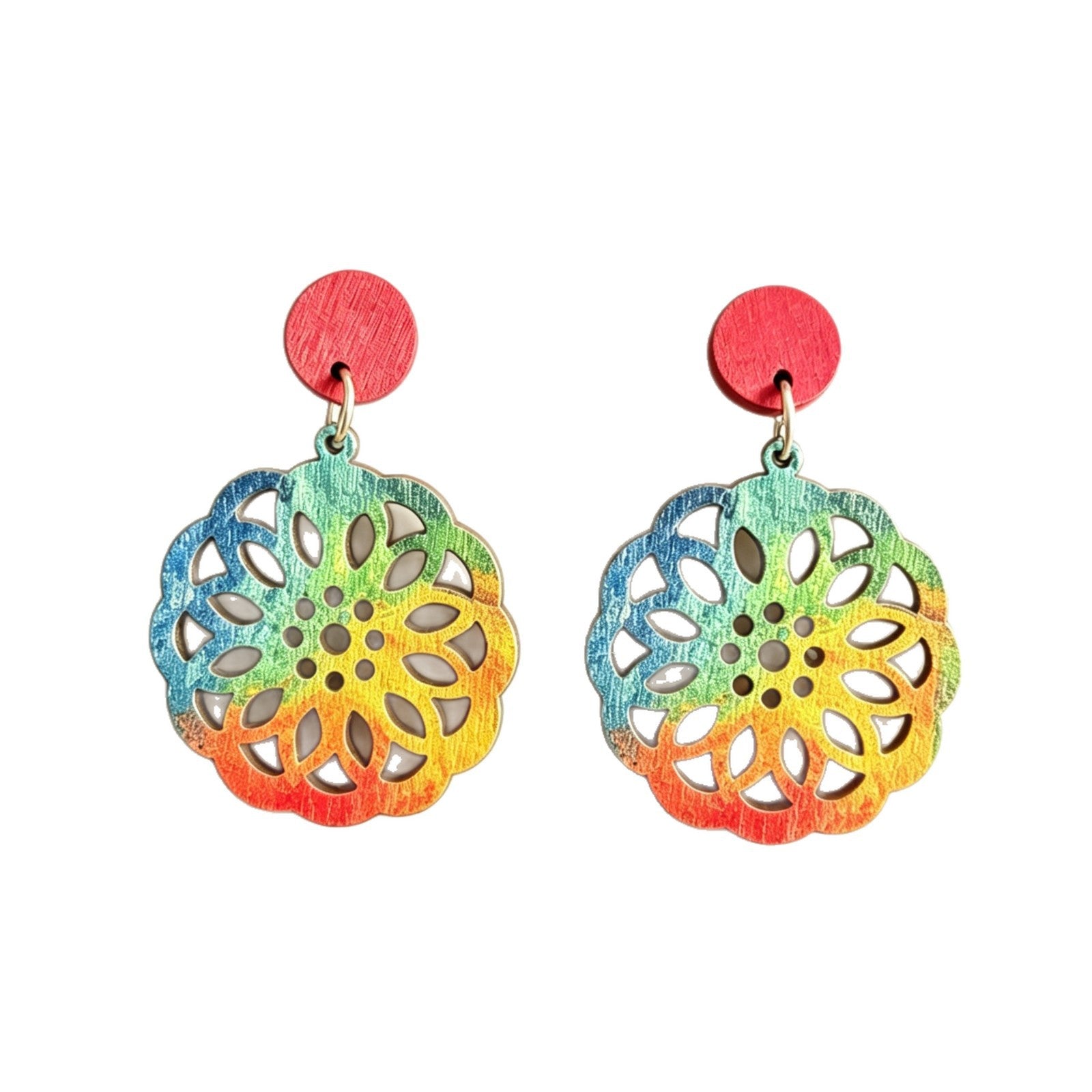Wholesale Bohemian Rainbow Wood Earrings,  Retro Style Hollow Flower Dangles for Party Wear
