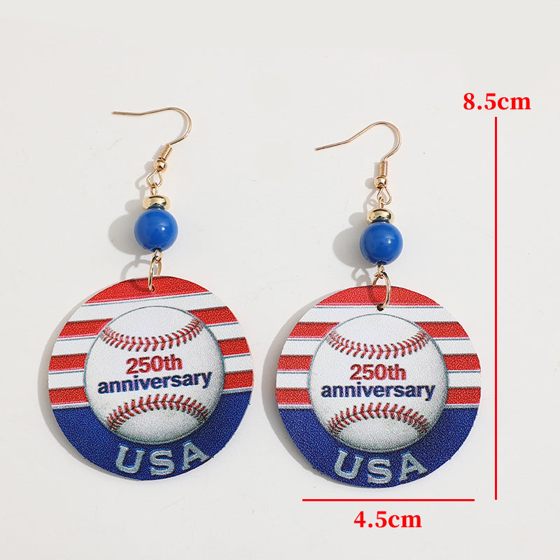Wholesale Leather American Anniversary 250th Anniversary Baseball Commemorative Earrings