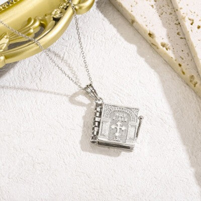 Wholesale Open Bible Book Bible Religious Cross Necklace