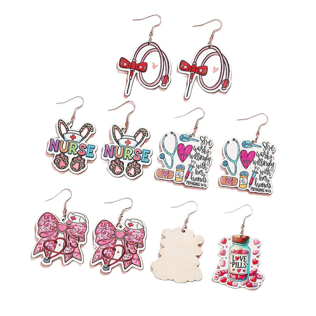 Wholesale  Nurses Festival Wooden Earrings Cute Love Stethoscope Earrings