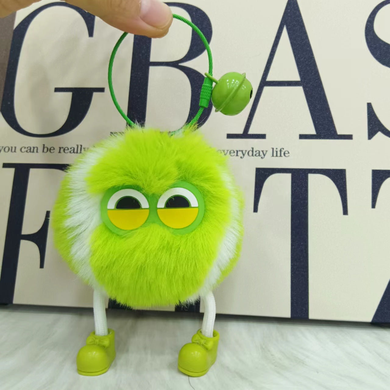 Wholesale cute little tennis ball rex rabbit fur keychain