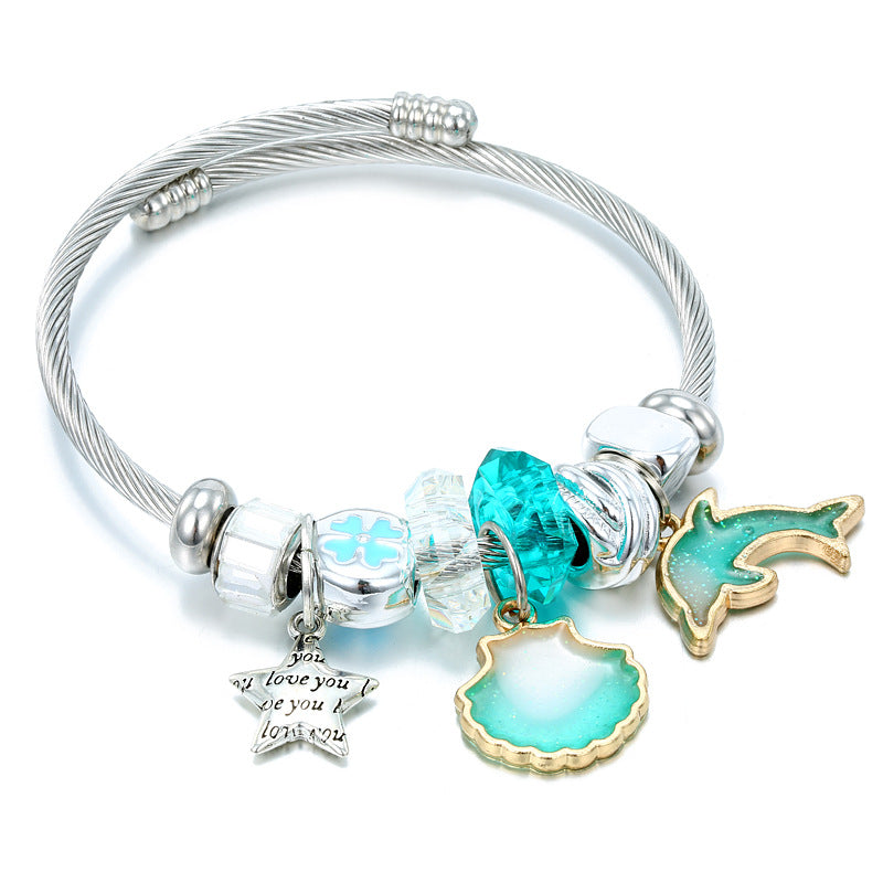 Wholesale Titanium Steel Starfish turtle bracelet blue crystal marine series