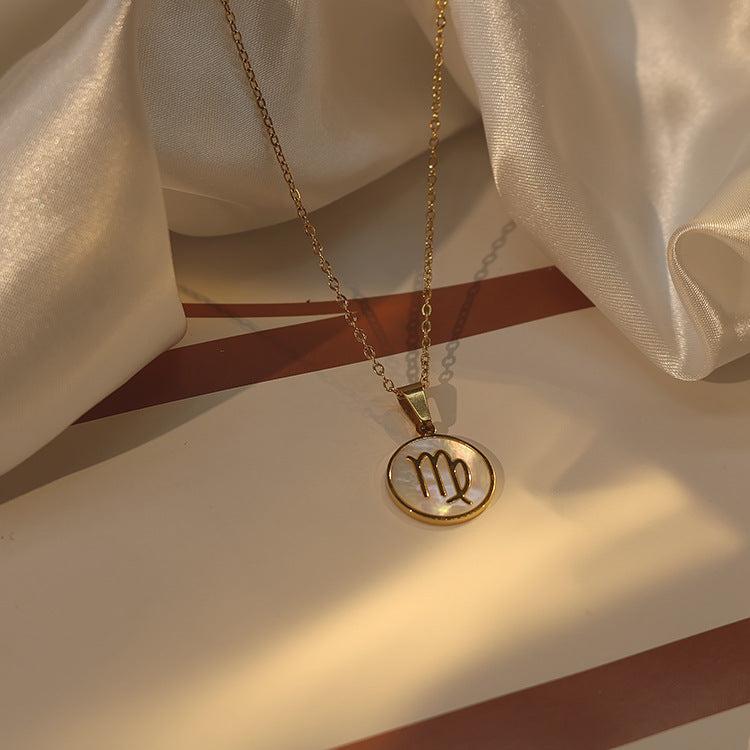 Wholesale twelve constellations white seashell stainless steel 18K gold-plated  pendant necklace