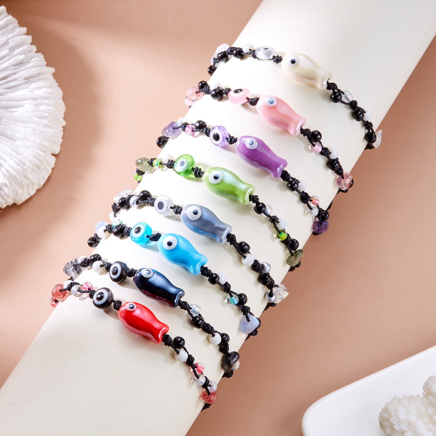Wholesale Cartoon Ceramic Fish Eyes Gravel Rice Beads Braided Bracelet