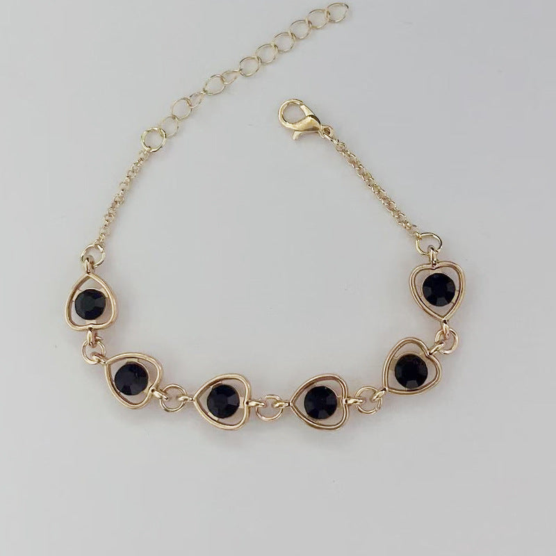 Wholesale Heart Shaped Rhinestone Bracelet Gold Black Alloy Fashion Jewelry Accessory Gift