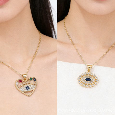 Wholesale Trendy Evil Eye Beaded Pearl Necklace Bohemian Eye Pendant Jewelry For Women Copper Fashion Accessory Gift