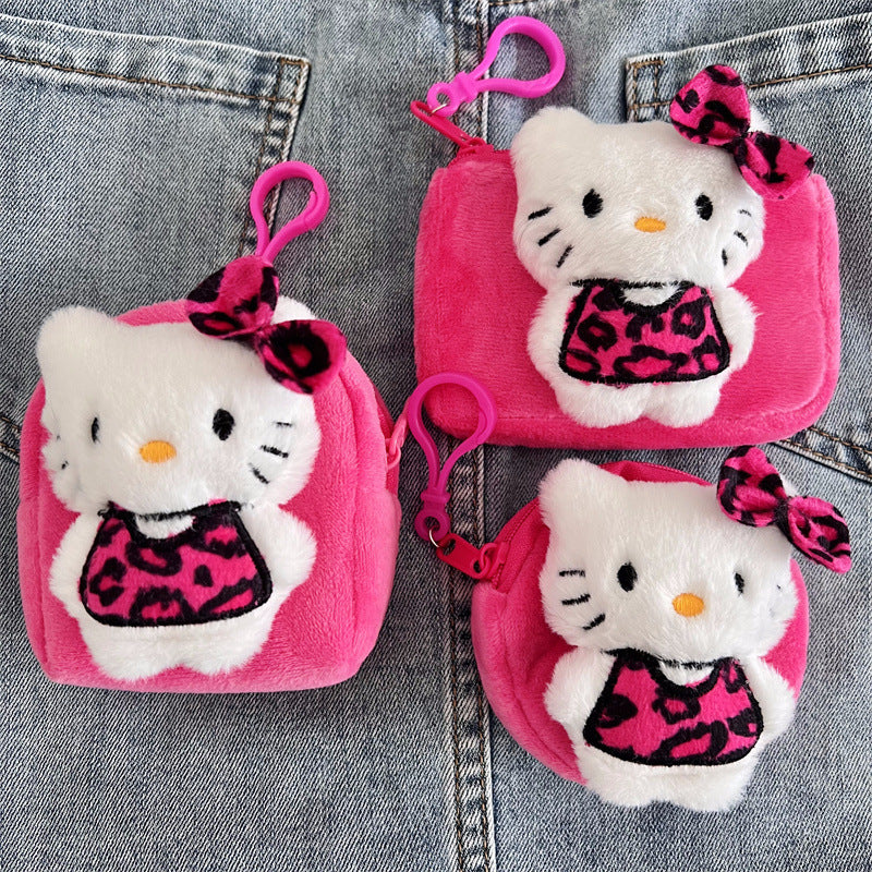 Wholesale Rose Red Leopard Print Plush Coin Purse Keychains ACCVIP