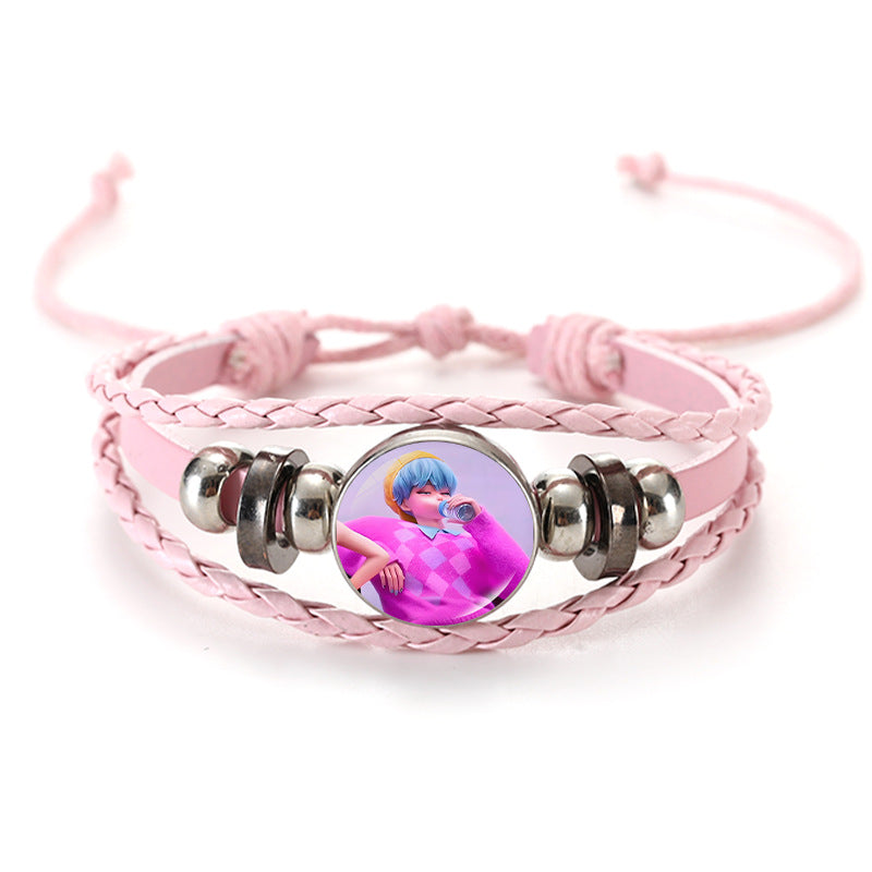 Wholesale Witcher Time Gem Adjustable Hand-woven Pink and Black Bracelet kpop