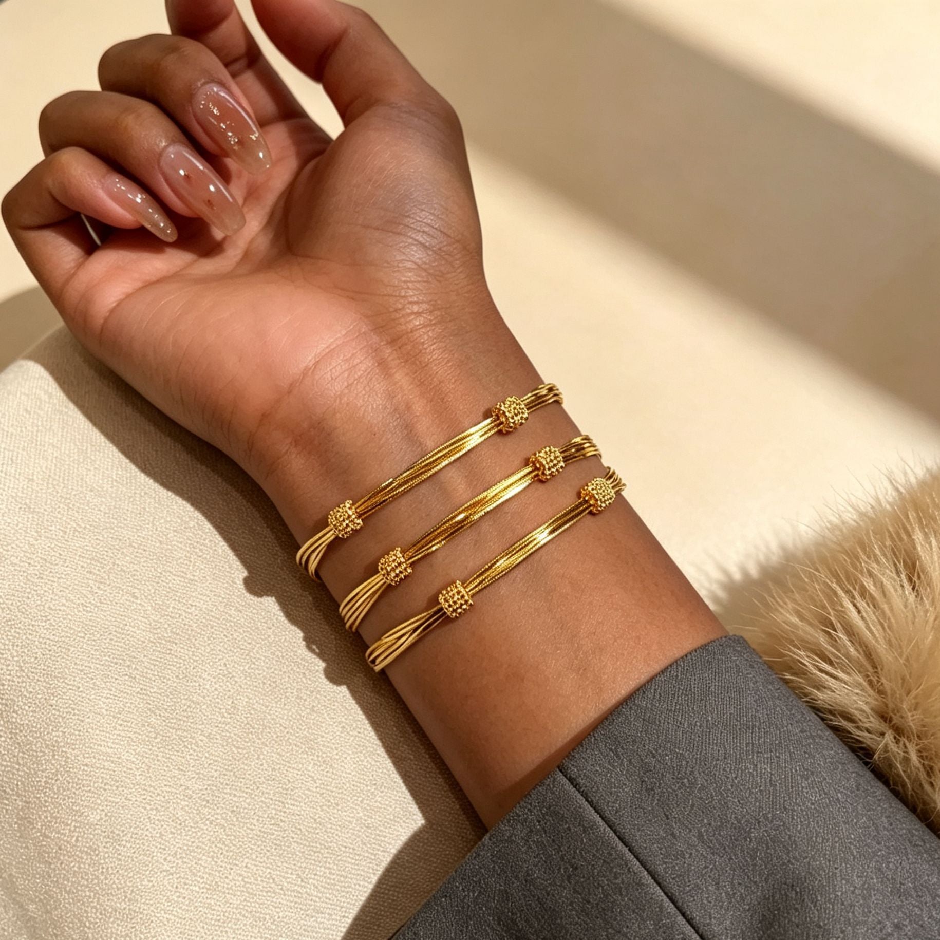 Wholesale Copper Gold Tone Multi Layer Snake Chain Bracelet For Women Retro Minimalist Stackable Design Everyday Jewelry Gift