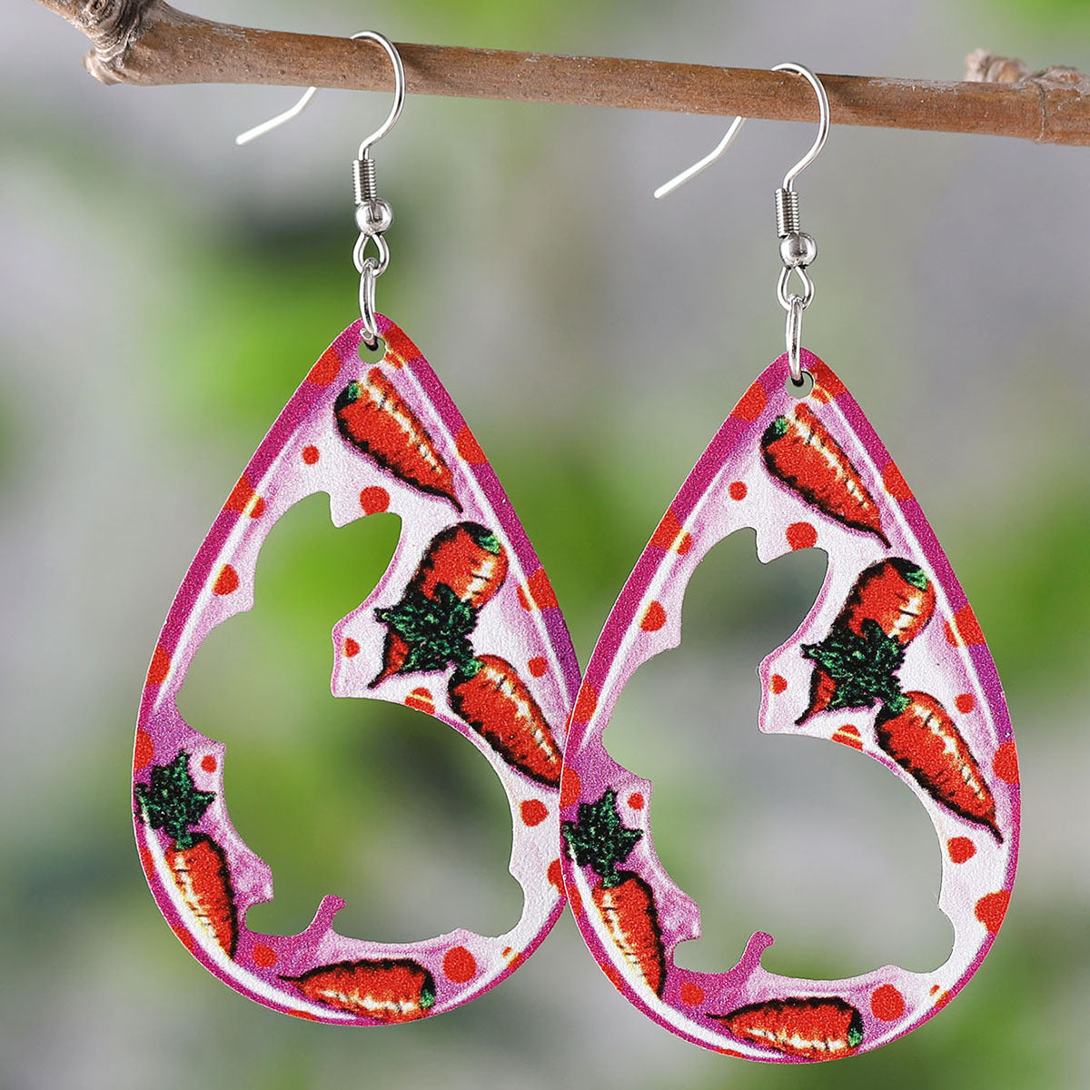 Wholesale Easter Egg Basket Hollow Water Drop Wooden Double Sided Earrings