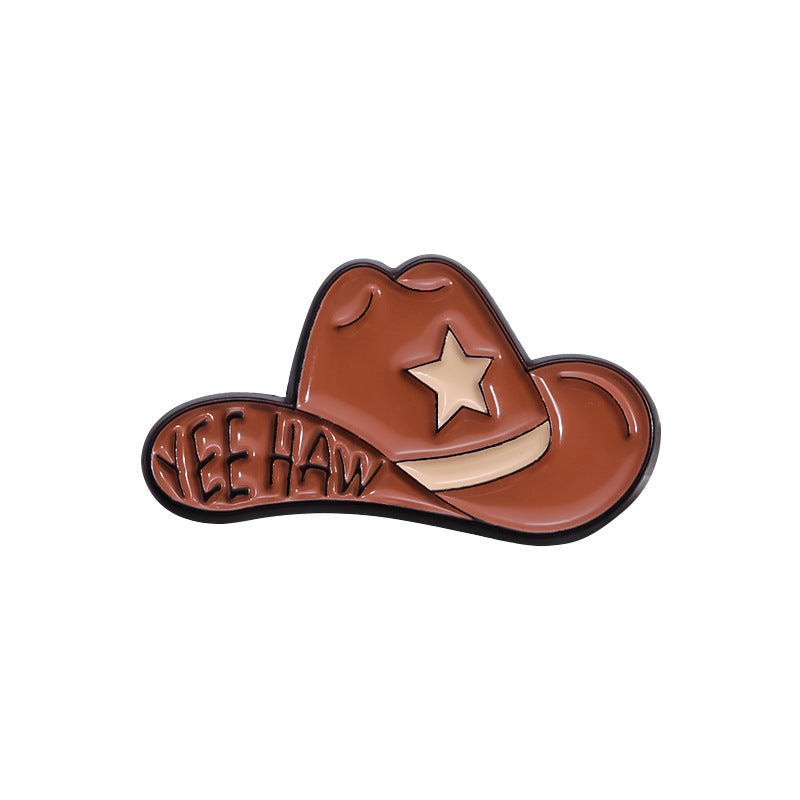 Wholesale Brown Series Cowboy Hat Brooch Cute Metal Badge ACC-BCH-QiHe007