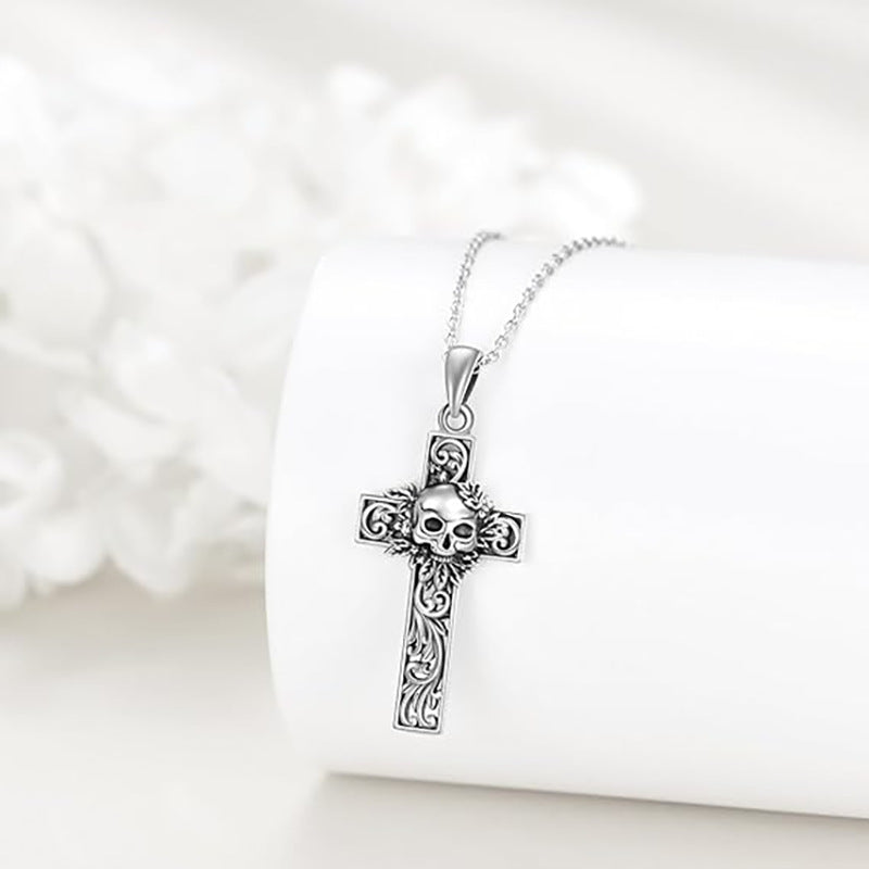 Wholesale  Skull Head Hollow Cross Necklace