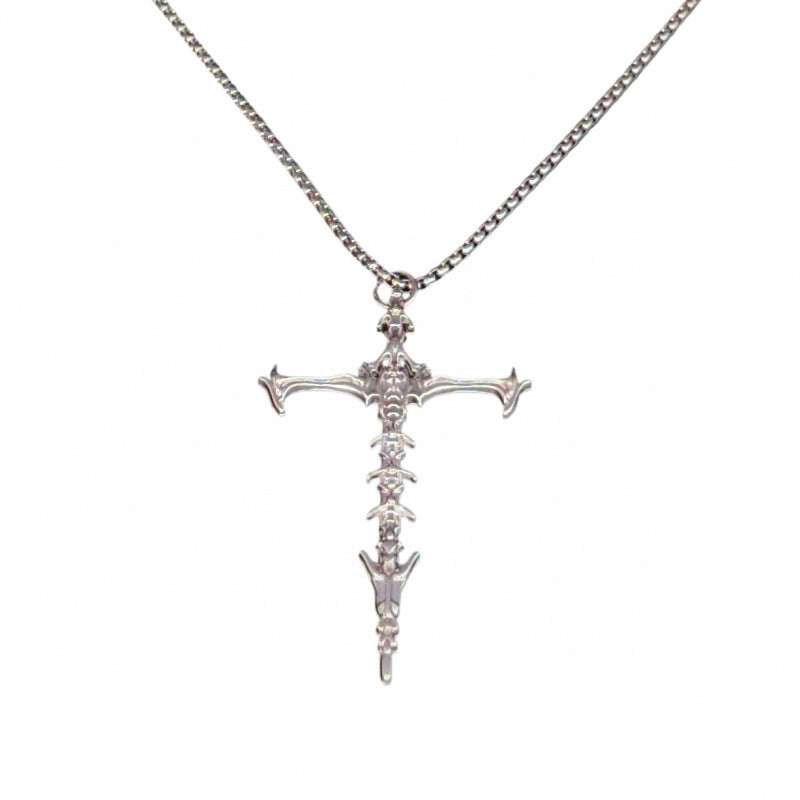 Wholesale Dark Gothic Skeleton Cross Pendant Necklace Women Titanium Steel Chain Jewelry Gift