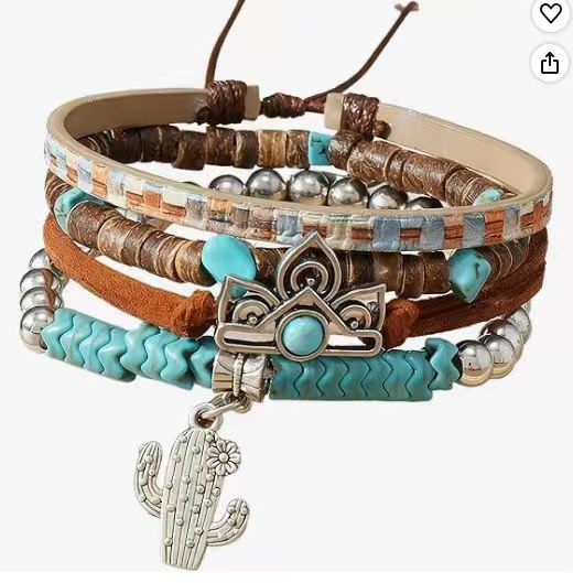 Wholesale Retro Cowboy Turquoise Bracelet Set Women S Handmade Engraved Metal Jewelry 5 Piece Gift Everyday Wear