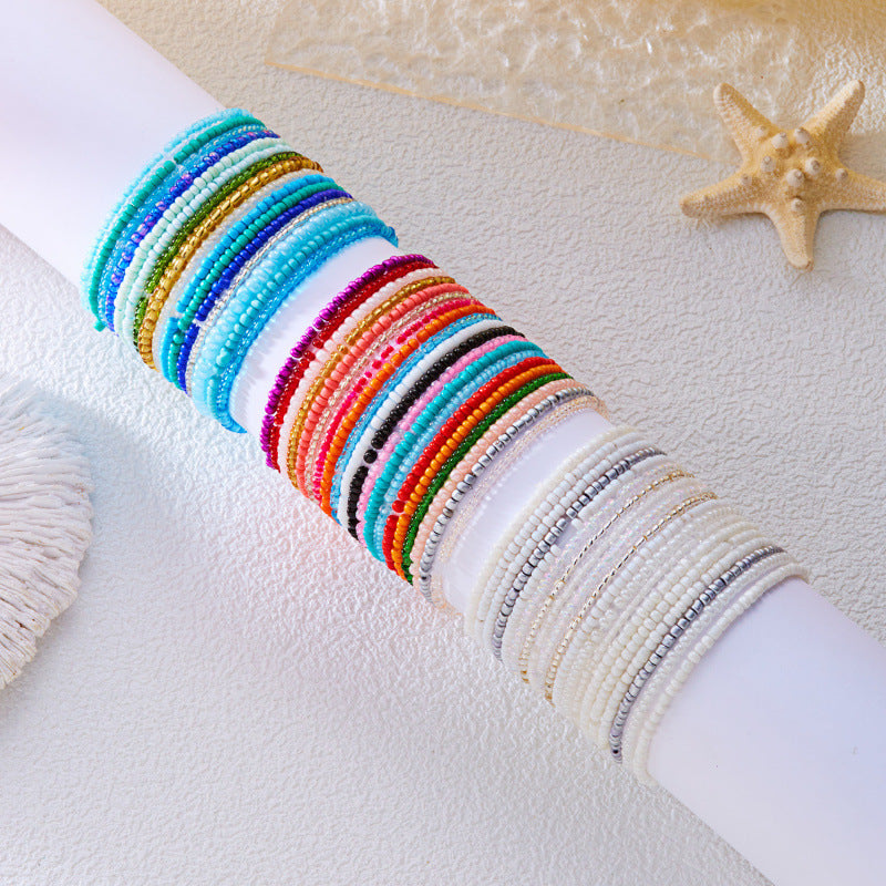 Wholesale Bohemian Same-Color Stacked Rice Beads Bracelet Set