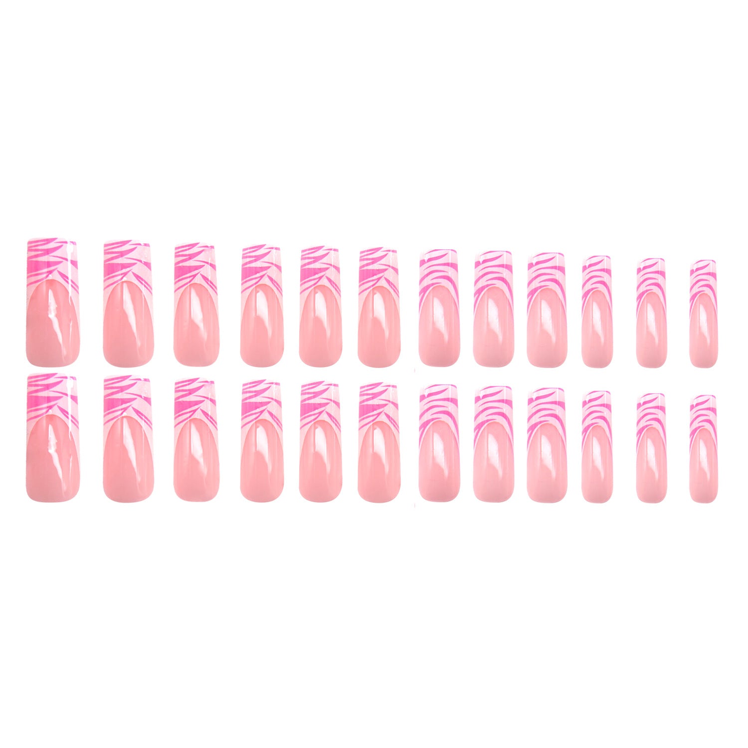 Wholesale 24 Pieces/box Pink Zebra Pattern Manicure Press-on Nails Kits Nail Stickers ACC-NS-NaiEr003