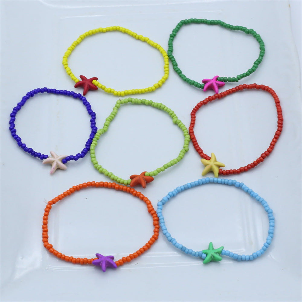 Wholesale  bohemian beach style starfish rice beads beaded bracelet