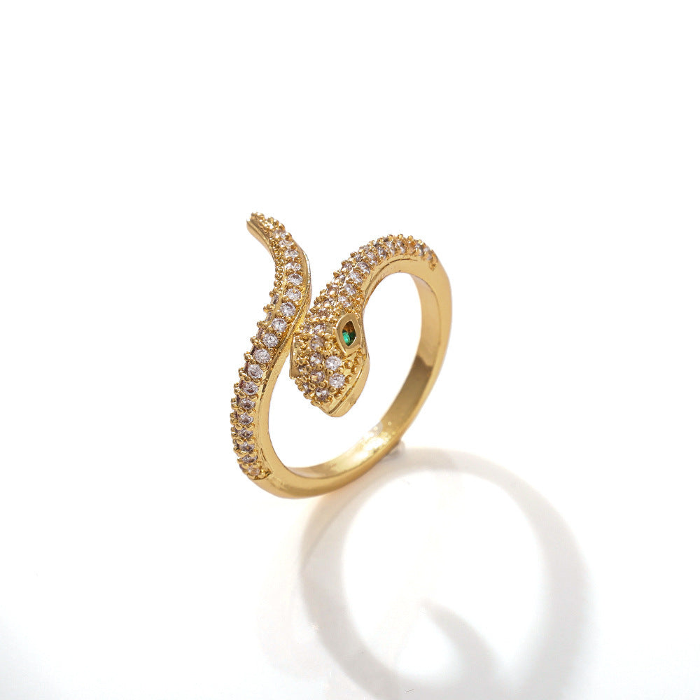 Wholesale Gold Plated Copper Zircon Open Ring with Crown Design Jewelry Accessory Gift