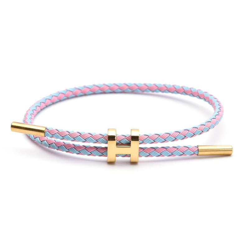 Wholesale Adjustable 3MM I-shaped Buckle Titanium Steel Leather Cord Bracelet ACC-BT-QianHui007
